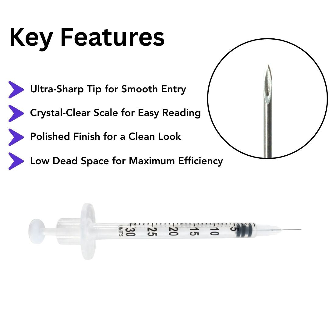 Insulin Syringes with Needles - 1ml, 0.5ml & 0.3ml - (Boxes of 100) by Imatec Medical