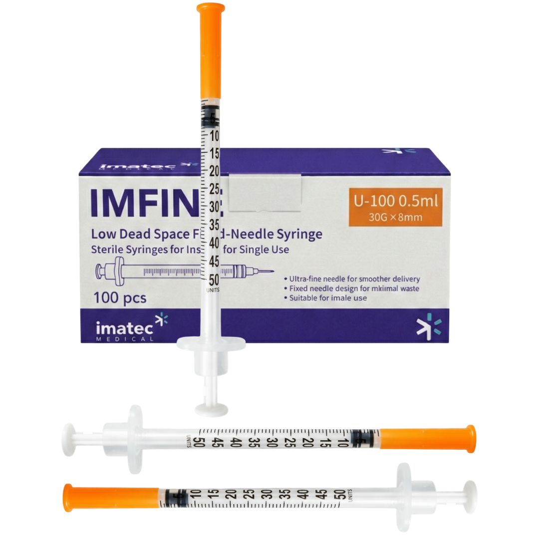 Insulin Syringes with Needles - 1ml, 0.5ml & 0.3ml - (Boxes of 100) by Imatec Medical