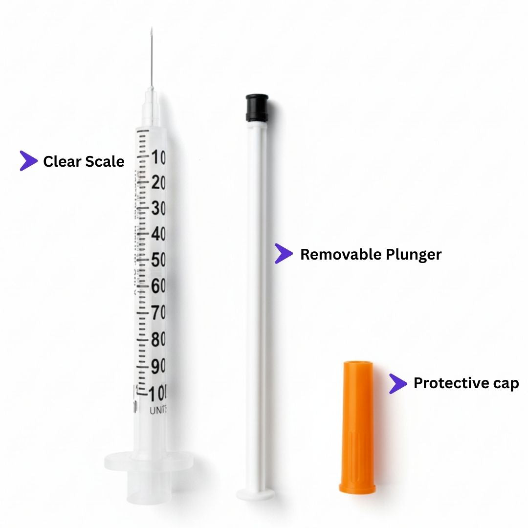 Insulin Syringes with Needles - 1ml, 0.5ml & 0.3ml - (Boxes of 100) by Imatec Medical