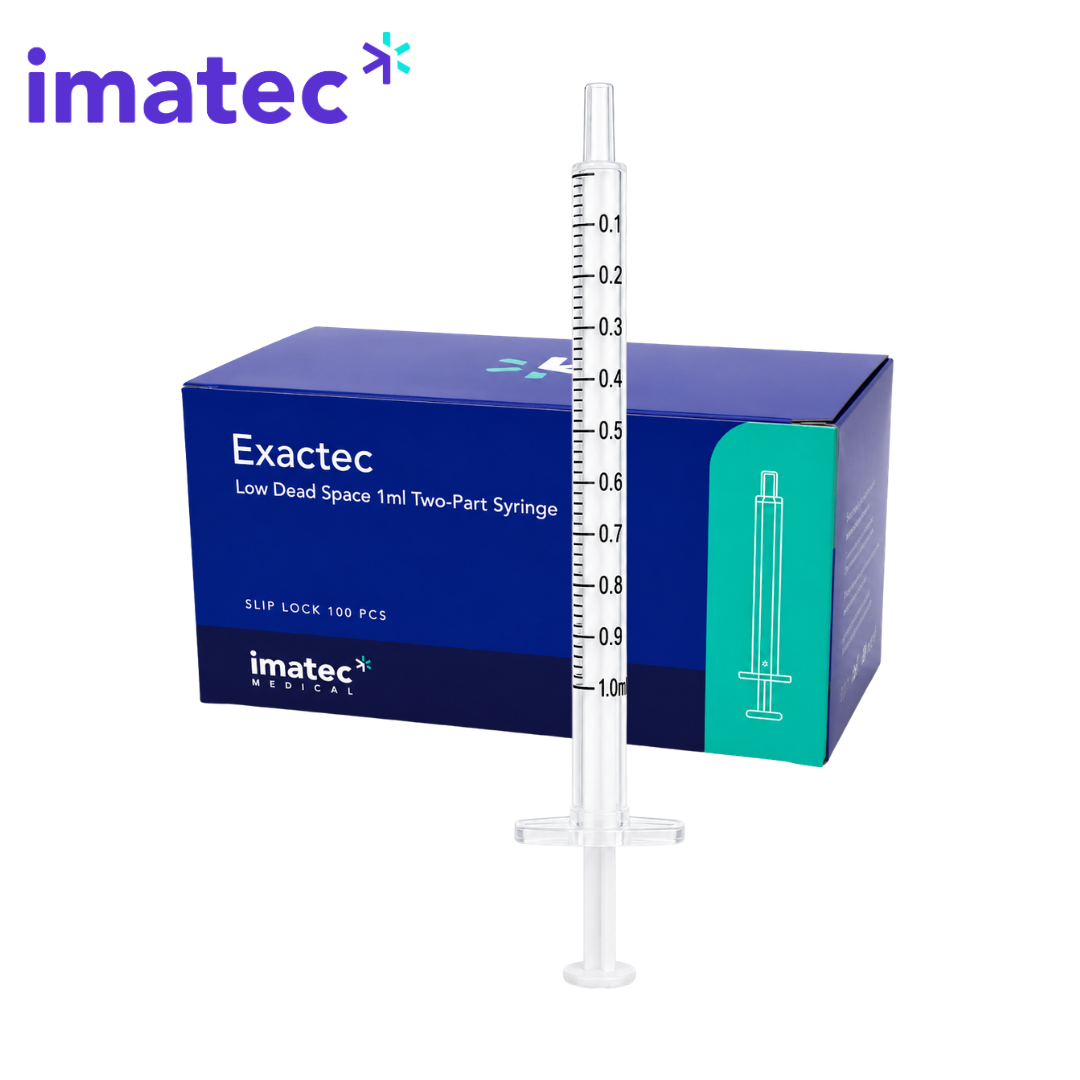 Exactec 1ml Two Part Low Dead Space Luer Slip Syringes (box of 100) by Imatec Medical