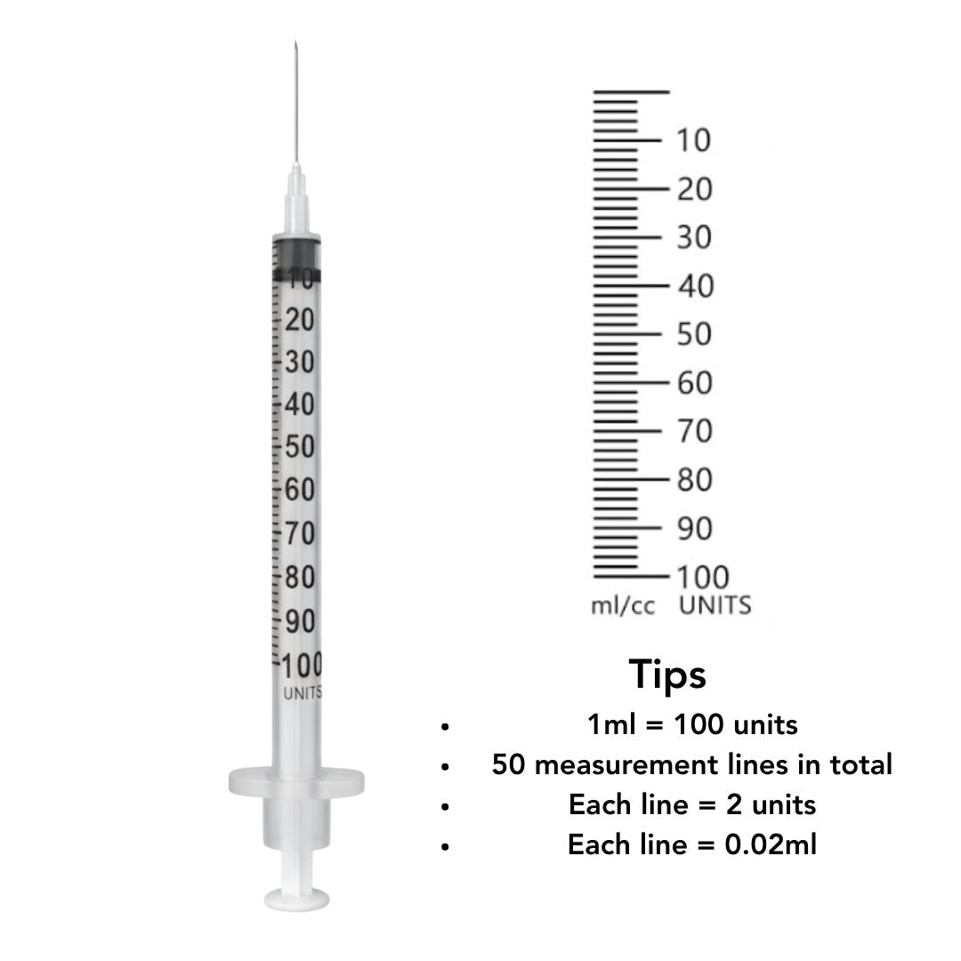 Insulin Syringes with Needles - 1ml, 0.5ml & 0.3ml - (Boxes of 100) by Imatec Medical