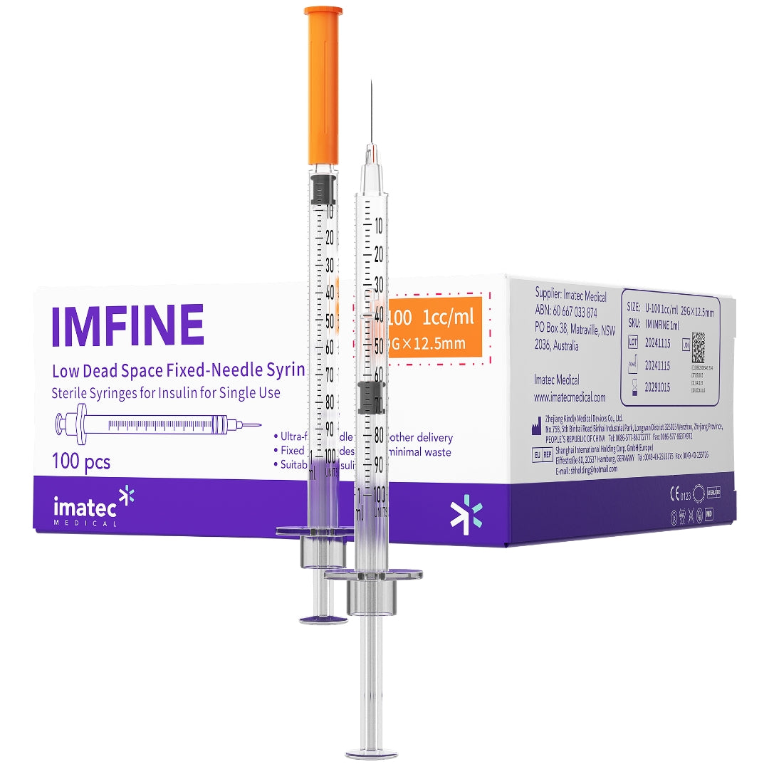 Insulin Syringes with Needles - 1ml, 0.5ml & 0.3ml - (Boxes of 100) by Imatec Medical