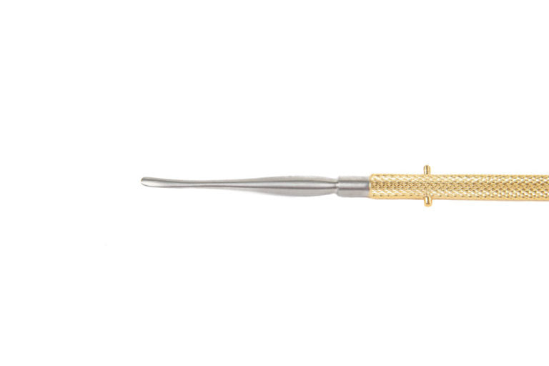 The Freer Septum Elevator by Marina Medical is part of the Cerkes Rhinoplasty Set. Features a gold handle and little knobs that prevent it from rolling | Precise Medical