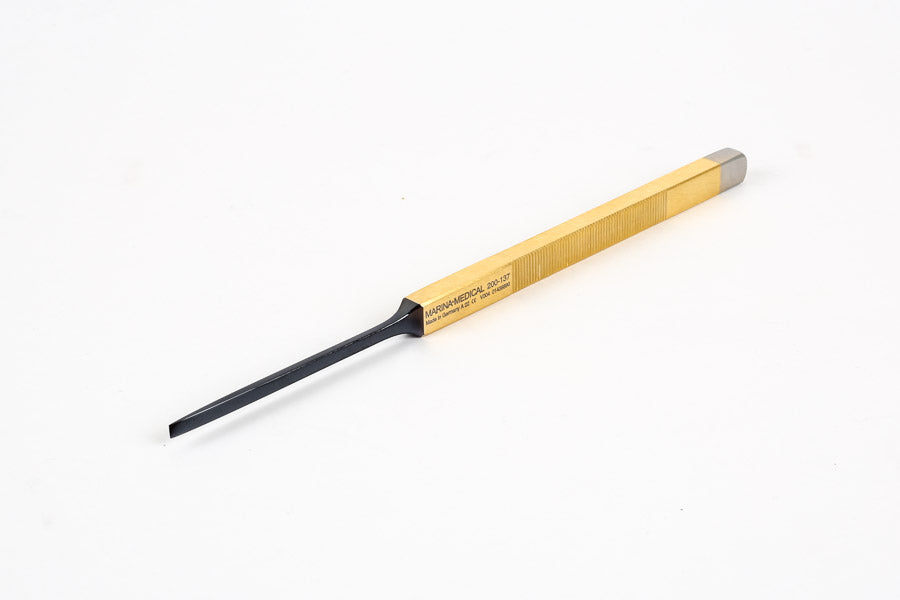 The Cerkes Micro Osteotome by Marina Medical is used for rhinoplasty and features a gold handle and ceramic coated tip for longevity | Precise Medical Supplies