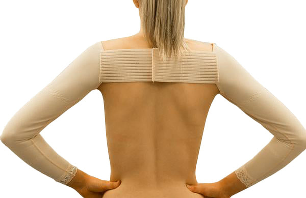 The Arm Sleeves are for use post a brachioplasty procedure for the correction of Tuck Shop Arms. The Velcro sections both at the front and the back of the garment allows for a comfortable and firm fit | Precise Medical