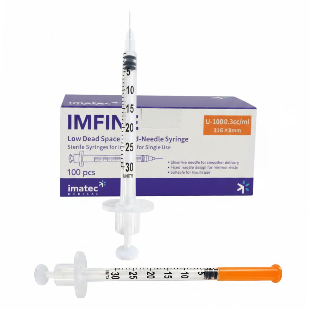 Insulin Syringes with Needles - 1ml, 0.5ml & 0.3ml - (Boxes of 100) by Imatec Medical