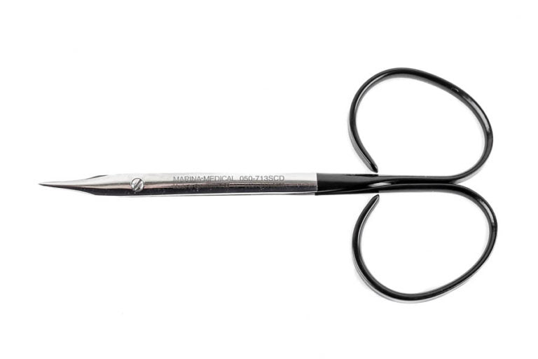 The Robotti-Stevens Scissors by Marina Medical are a Rhinoplasty Instrument, 11cm, Curved with a Delicate, Ribbon Handle | Precise Medical