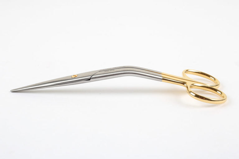 The Cottle Nasal Scissors by Marina Medical are used for rhinoplasty procedures and have gold handles and an angled 16 cm blade | Precise Medical Supplies