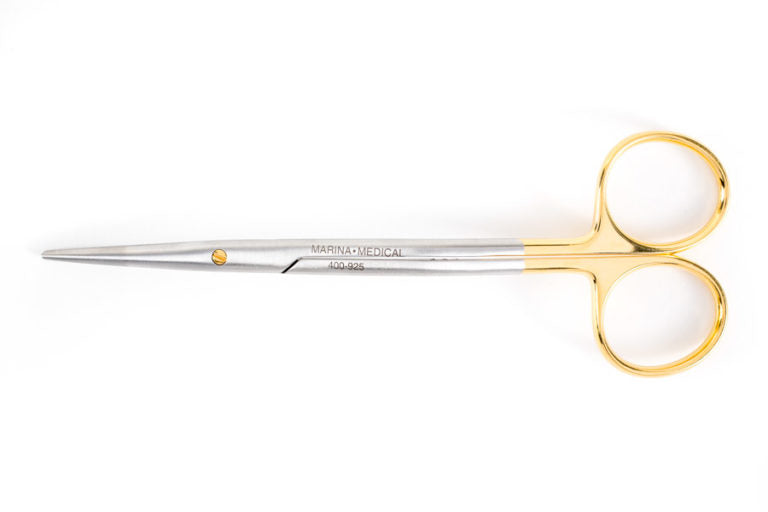 The Fomon Nasal Scissors by Marina Medical are used for Rhinoplasty procedures and have gold handles and 14cm angled blades | Precise Medical