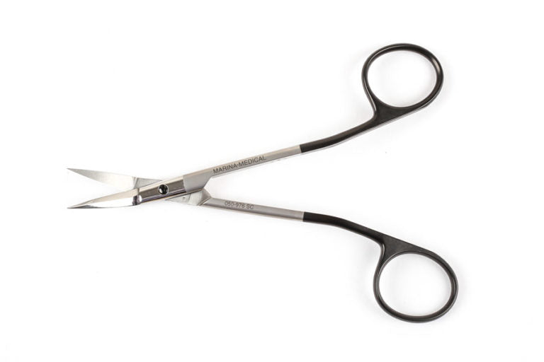 The Giunta Scissors by Marina Medical are used for Rhinoplasty procedures and features a SuperCut, Angled and Curved, 13.5cm blade | Precise Medical