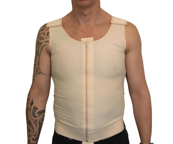 This Stage 1 Male Compression Vest is ideal for post gynecomastia, made with front zipper AND padded hook & eye closures and adjustable Velcro Shoulder Straps you may be assured of a perfect firm fit post surgery | Precise Medical