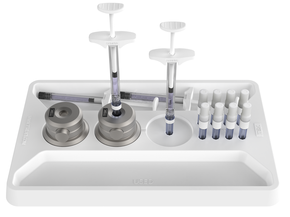 tsk treatment tray with needle holders, syringes and needles